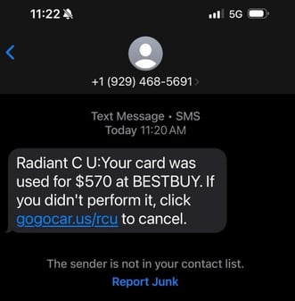 Sample fraudulent text message