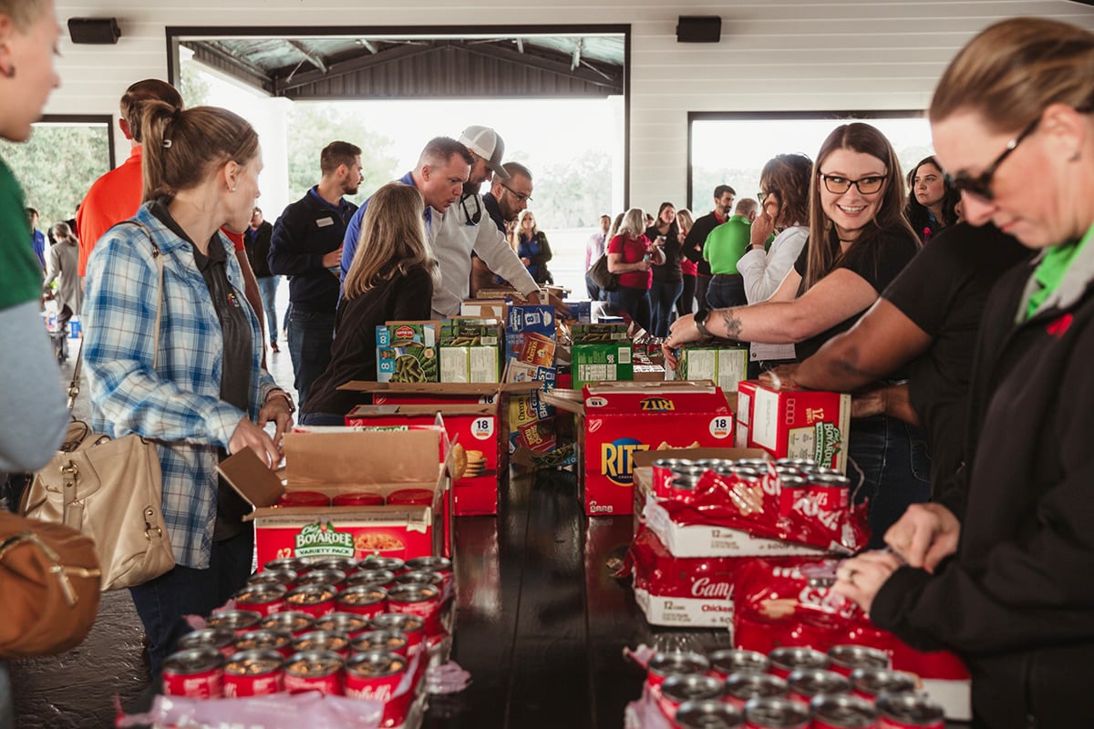 Radiant volunteers helping at a food drive