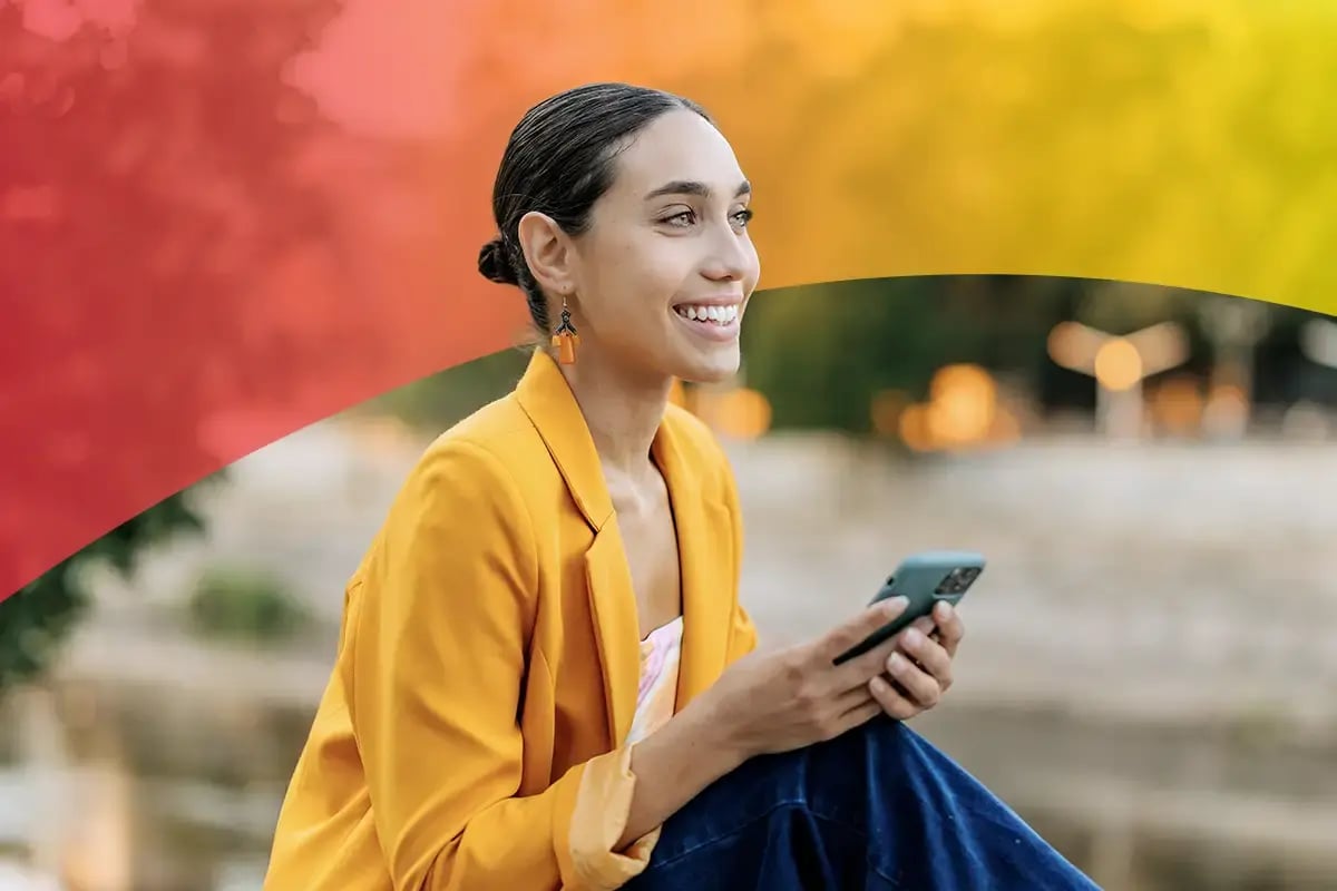 Woman with phone checking for points