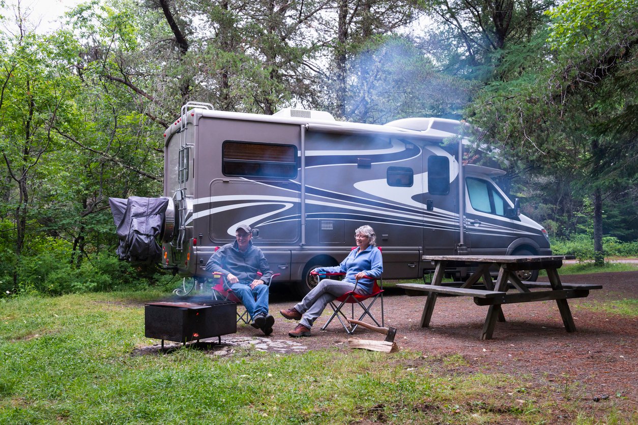 Recreational vehicle parked at a peaceful overlook, showcasing the possibilities with Radiant Credit Union RV financing.