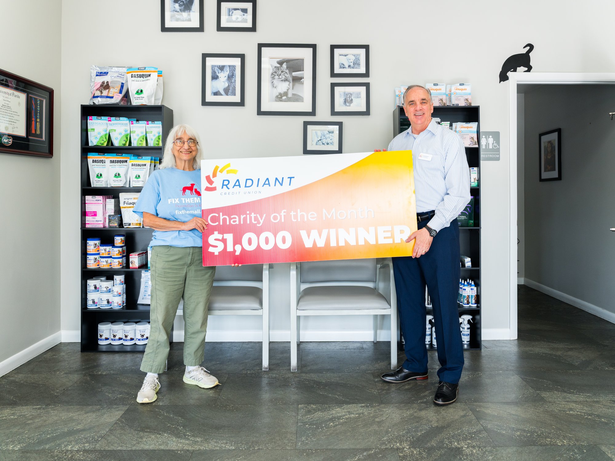 Fix Them All honored as Radiant Credit Union’s September Charity of the Month, receiving a $1,000 award.