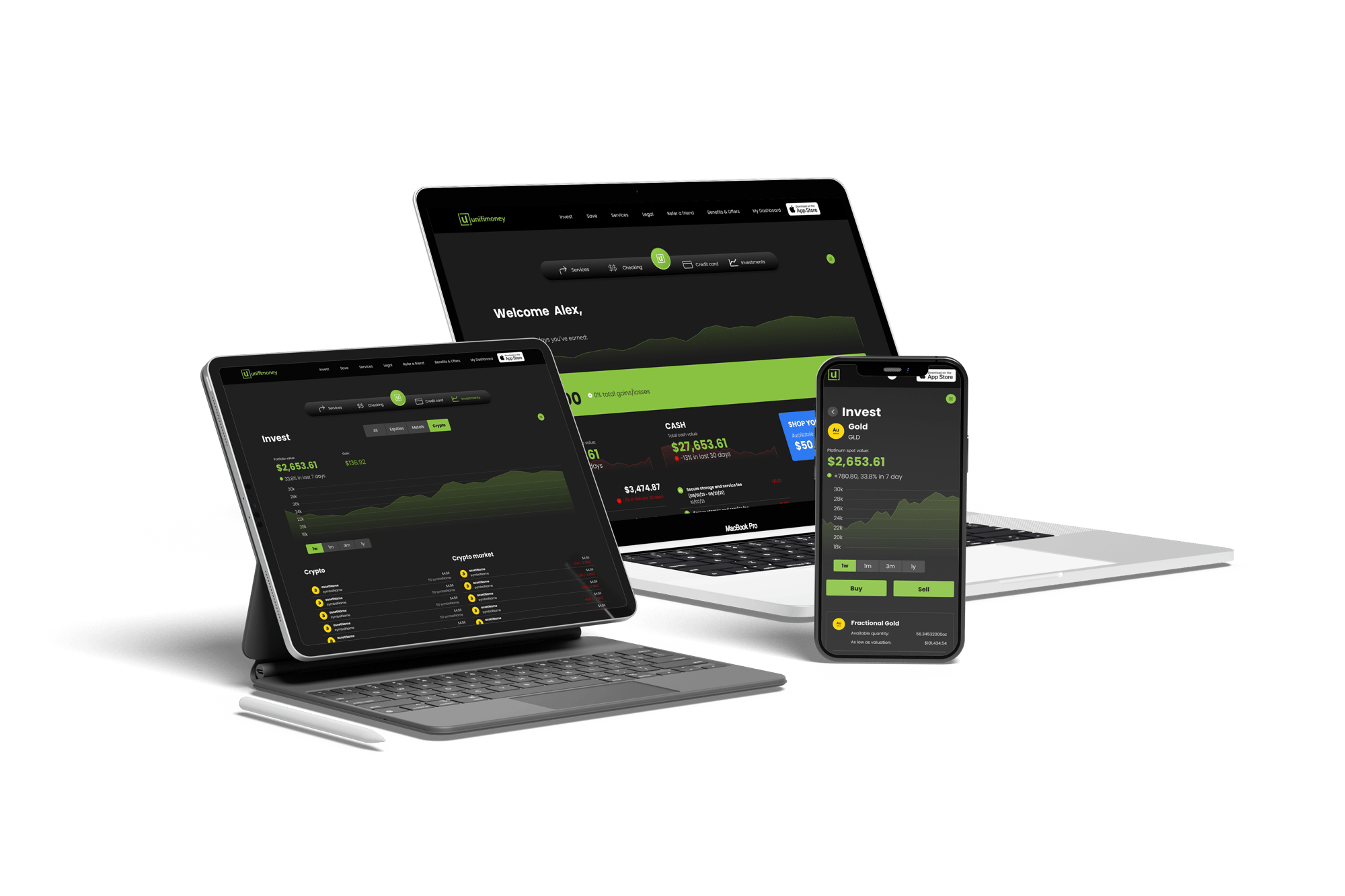 Group of devices showing UnifyMoney investing platform