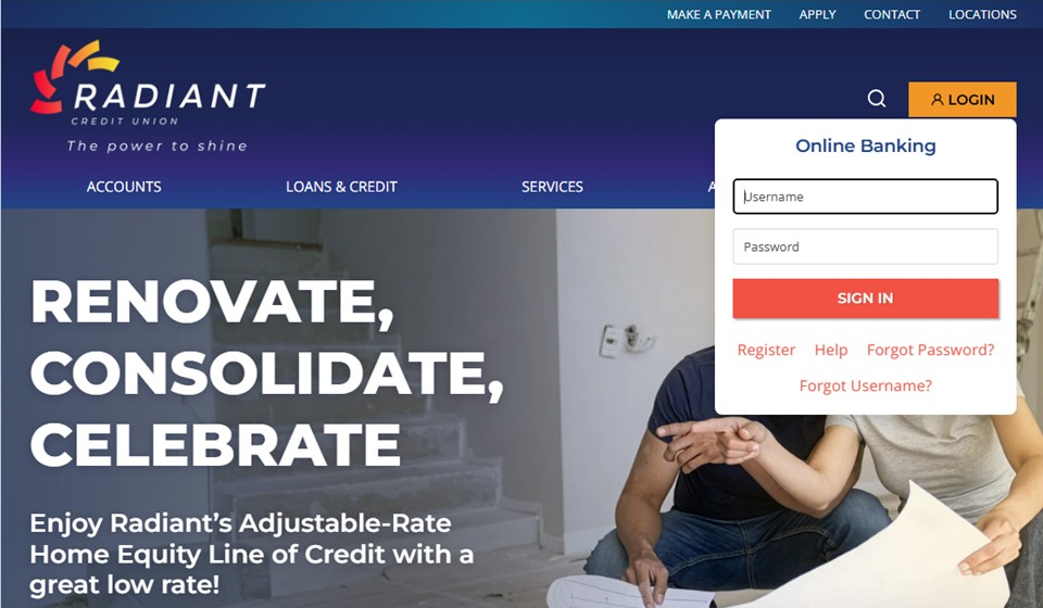 New Login button on RadiantCU.org